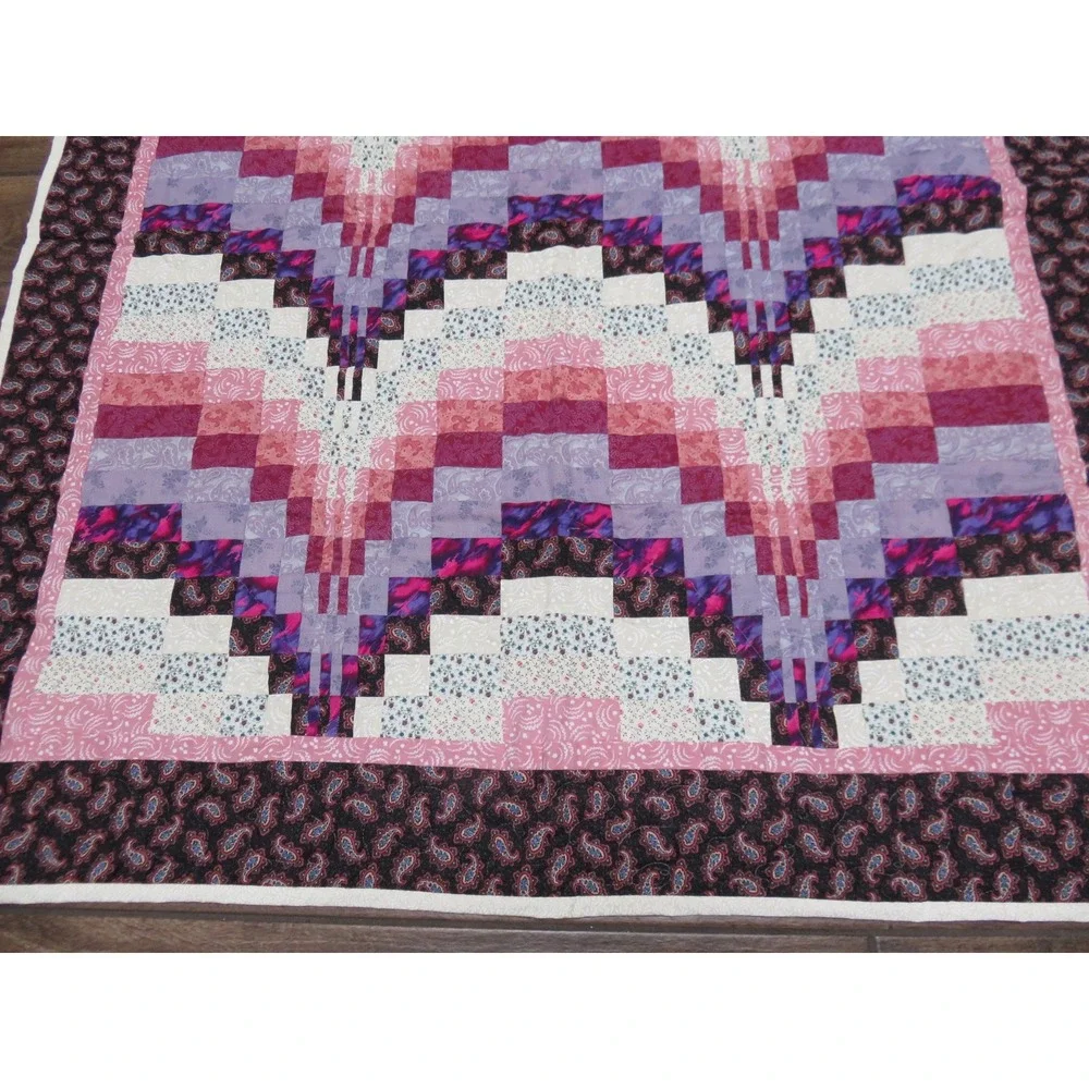 Handmade Bargello Quilt Throw or Wall Hanging Purple Pink Paisley Patchwork